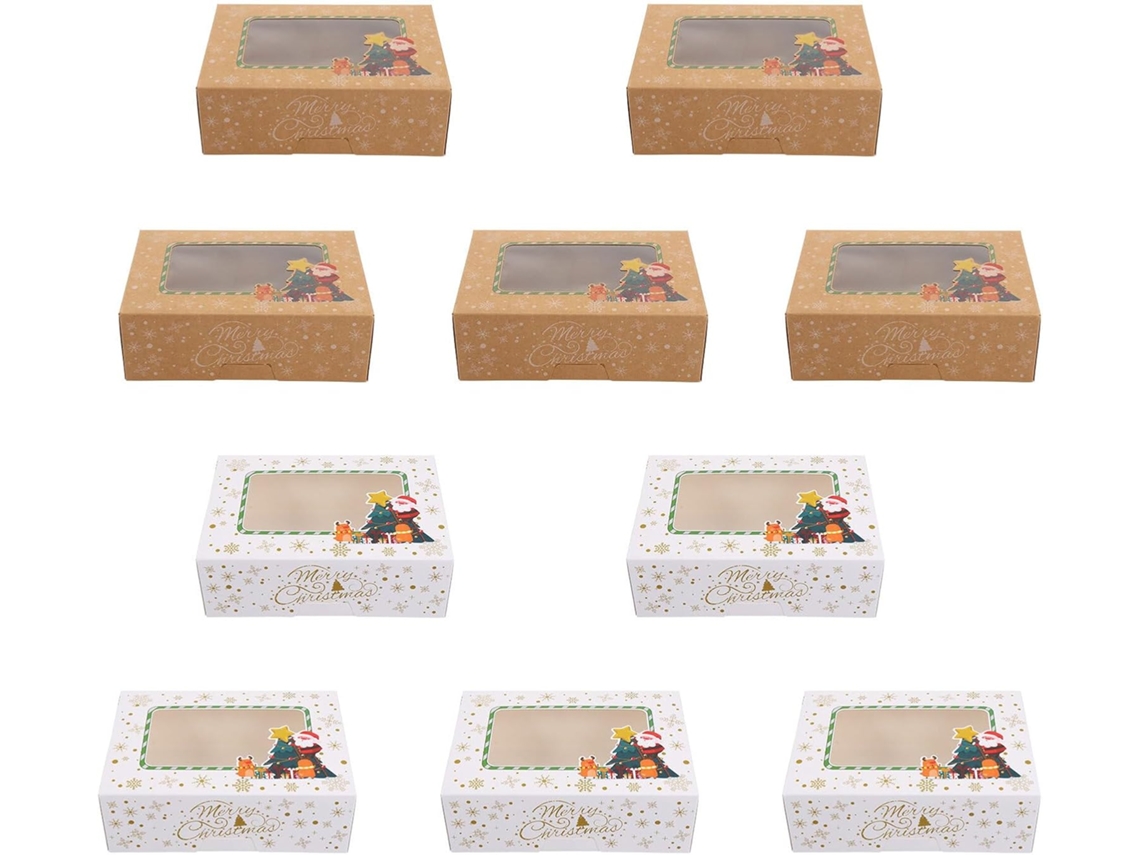 12-caixas Grandes Para Bolo De Natal, Embalagens Para Bolos Com Design De Papai Noel, Materiais Kraft E Branco, Para