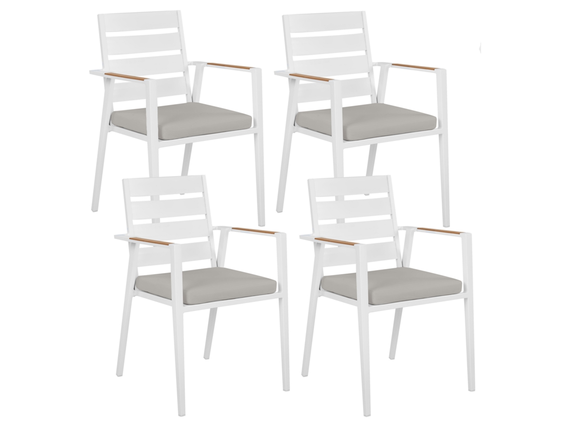 Conjunto De 4 Cadeiras De Jardim Com Almofadas Beliani Taviano De Alumínio Cinzento 54x58x86