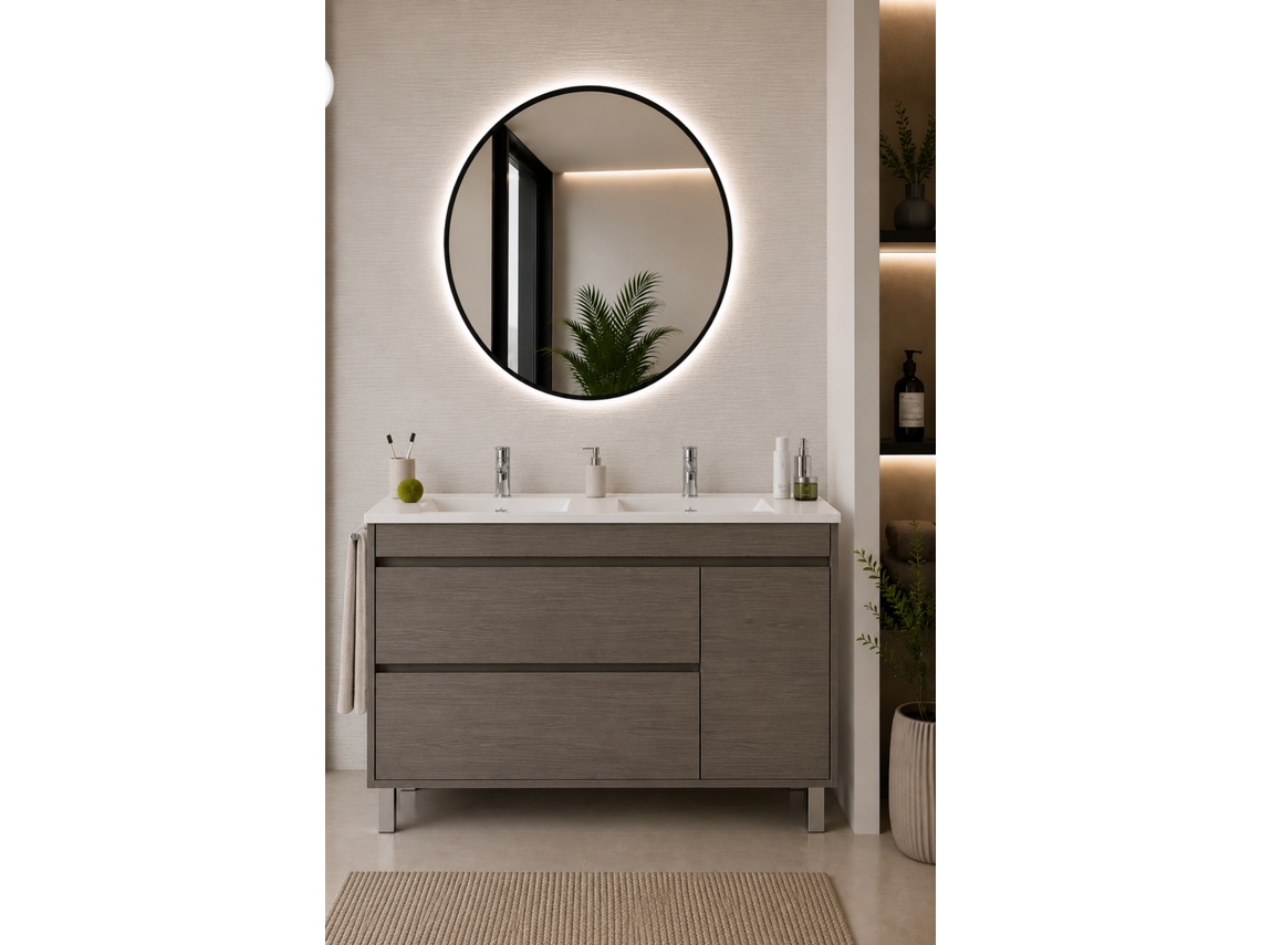Móvel De Casa De Banho Com Lavatório Origenbath Caprera Sem Espelho 120x45 Cm 2 Cubas Carvalho Smoky
