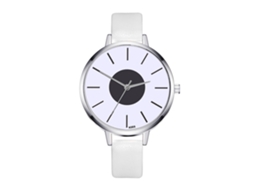 Relógio de Pulso Feminino de Quartzo com Pulseira de Couro Pu Estilo Simples Escala Branco