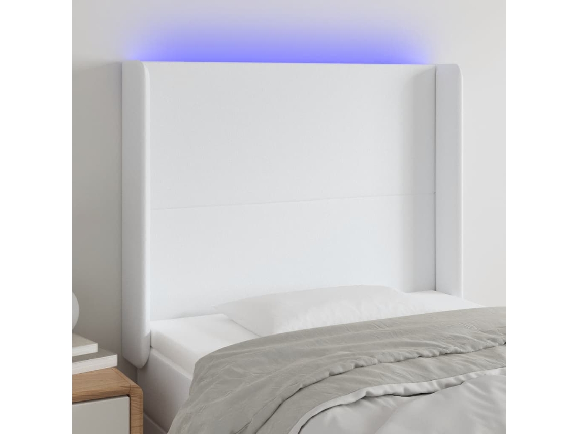 Vidaxl Cabeceira Cama C/ Led Couro Artificial 103x16x118/128 Cm Branco