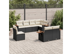Vidaxl 8 Pcs Conjunto Sofás De Jardim Com Almofadões Vime Pe Preto