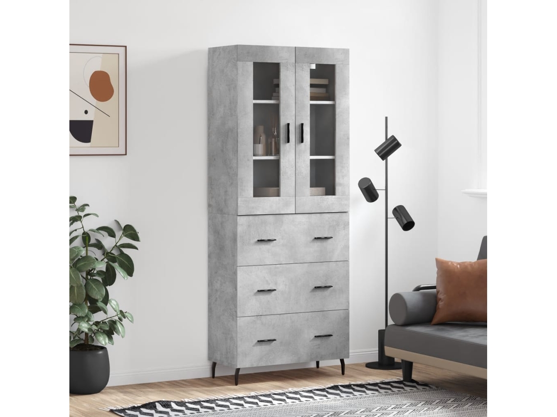 Vidaxl Armário Alto 69,5x34x180 Cm Derivados De Madeira Cinza Cimento