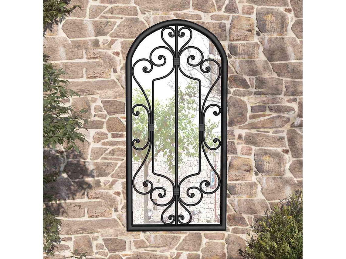 Vidaxl Espelho De Jardim P/ Uso Exterior Ferro 100x45 Cm Preto