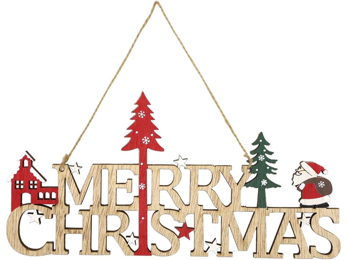 Decorações De Natal Em Madeira, Placa De Natal Para Pendurar Na Porta, Enfeites De Natal Com Papai Noel Para Árvore, Teto E Janela-aquaforge