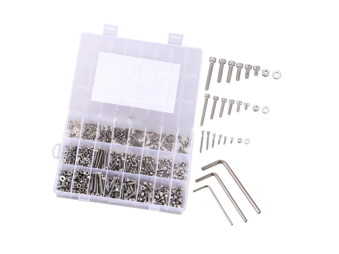 Kit Com 1080 Peças Sortidas De Parafusos E Porcas De Aço Inoxidável, Incluindo Parafusos De Cabeça Sextavada Interna, Em Uma Caixa.