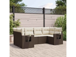 Vidaxl 6 Pcs Conjunto De Sofás Jardim C/ Almofadões Vime Pe Castanho