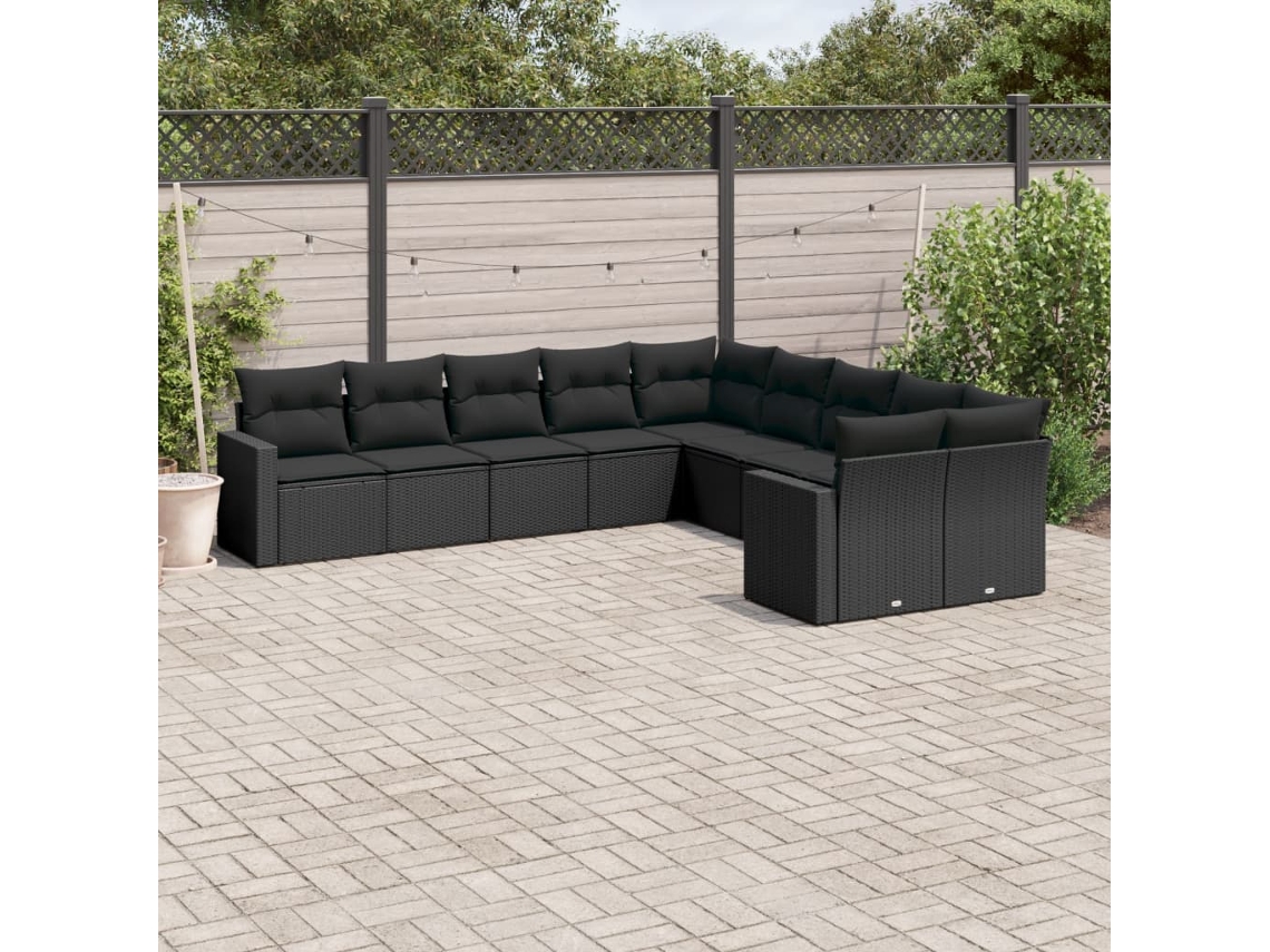 Vidaxl 10 Pcs Conjunto Sofás De Jardim C/ Almofadões Vime Pe Preto