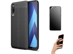 Kit Capa e Película Samsung A30S Ultimatte Rugged Leather e Popsocket Preto