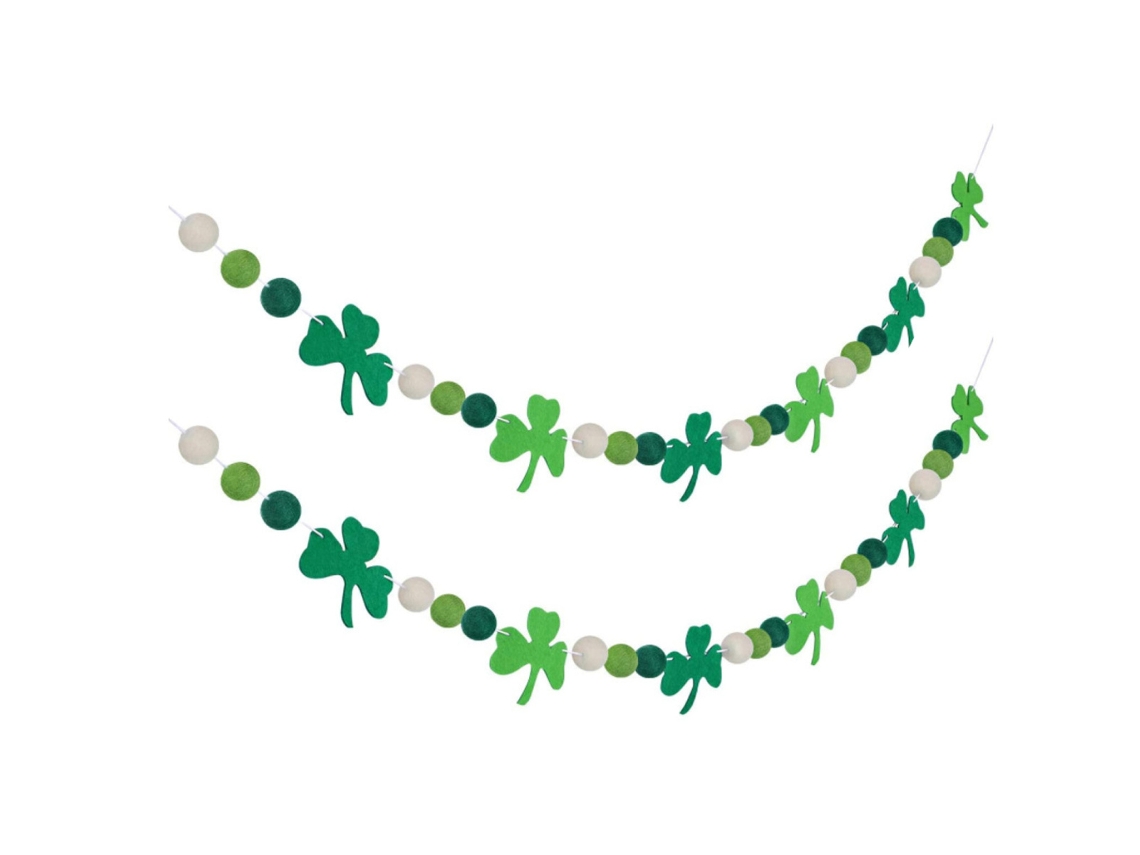 Guirlanda De Flores Com Bolas De Feltro Combinada Com Decoração De Trevo Guirlanda Para Casa Árvore Festa Lareira Conjunto Decoração Suspensa