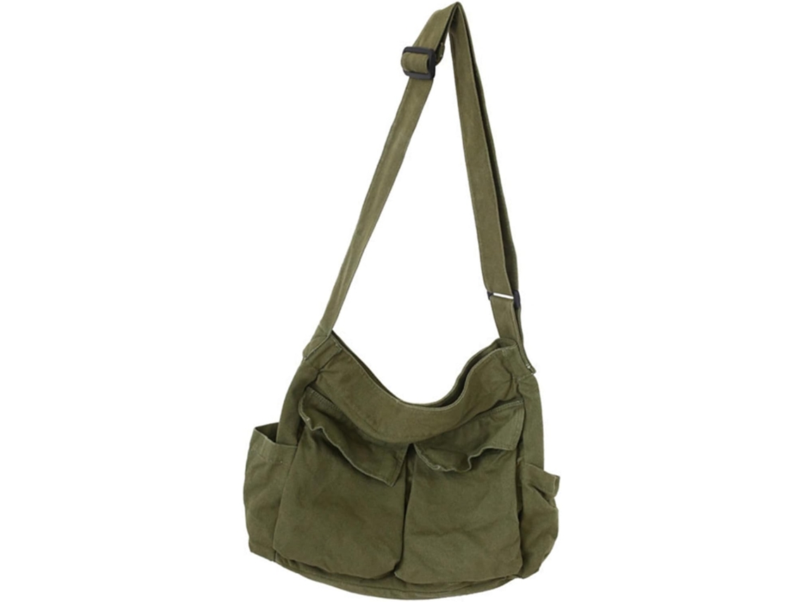 Bolsa De Ombro Grande Em Lona Com Vários Bolsos Para Compras, Estudos E Passeios.