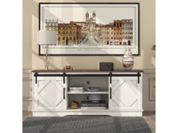 Conjunto de Parede para TV Branco 4 Peças 160x40x45 cm, Montagem ou Suspenso, para Tvs até 80 polegadas, 3 Portas, 2 Nichos KOMHTOM
