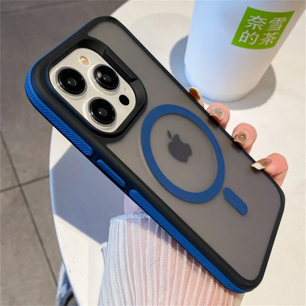 Capa Magnética Semitransparente Fosca Colorida Para Iphone 14 Pro (azul)