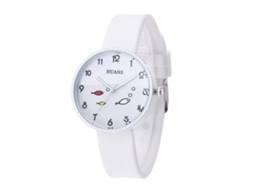 Relógio de pulso de quartzo simples em cores vibrantes com pulseira de silicone para homens, mulheres e estudantes, branco.