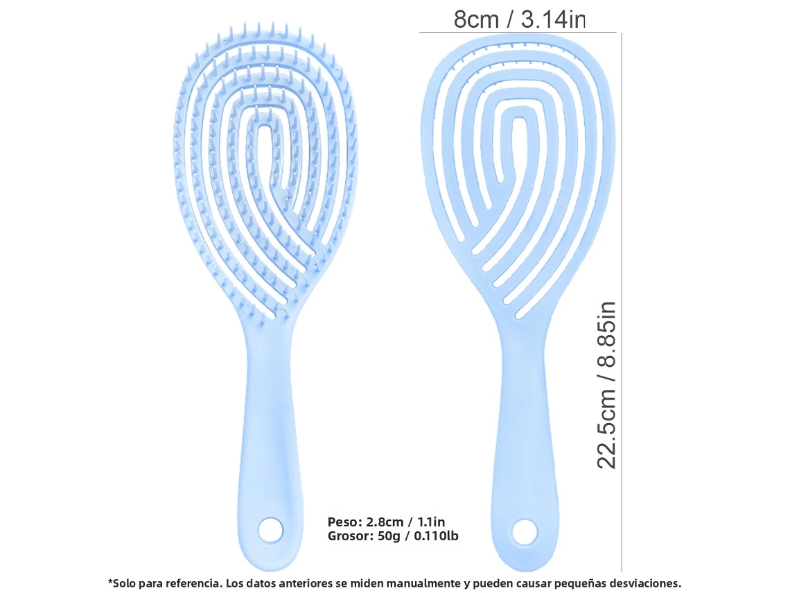 Escova de Cabelo Vazada para Secagem Rápida e Massagem do Couro Cabeludo Desembaraça os Cabelos e Cria Penteados. MDUG (azul)