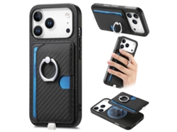 Capa Para Iphone 17 Pro Com Anel De Fibra De Carbono E Slot Para Cartão Magsafe
