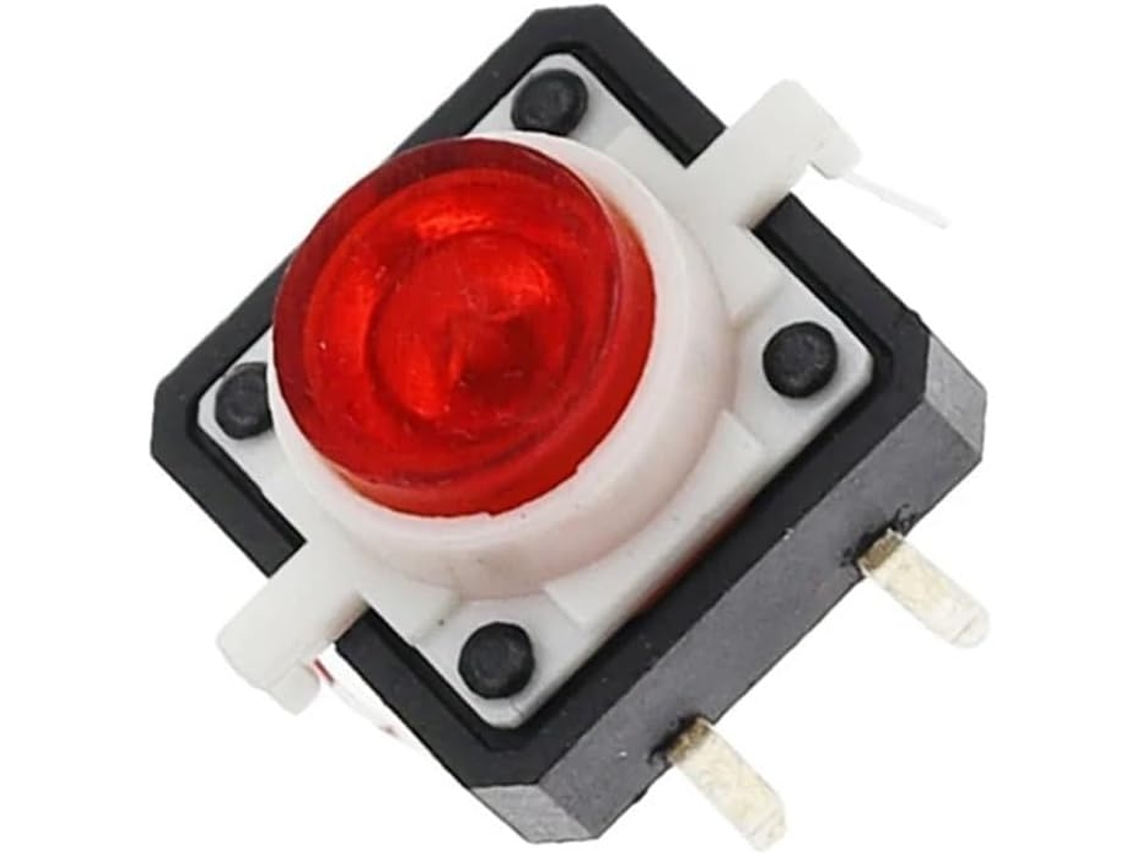 Conjunto De 5 Botões De Reset Com Luz, 12x12x7, 3mm, Led Verde, Vermelho, Amarelo E Azul Vermelho
