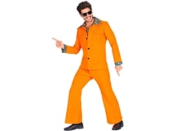 Fato de discoteca laranja dos anos 70 para homem