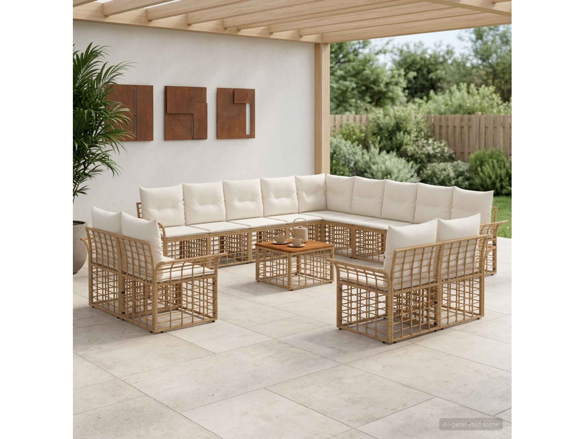 Vidaxl Conjunto De Sofás Para Exterior 14 Unid. Natural E Branco Creme
