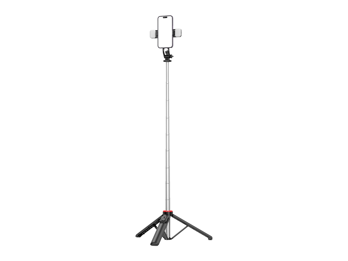 Selfie Stick telescópico com controle remoto, 1.3m, 2 luzes LED HURTEL