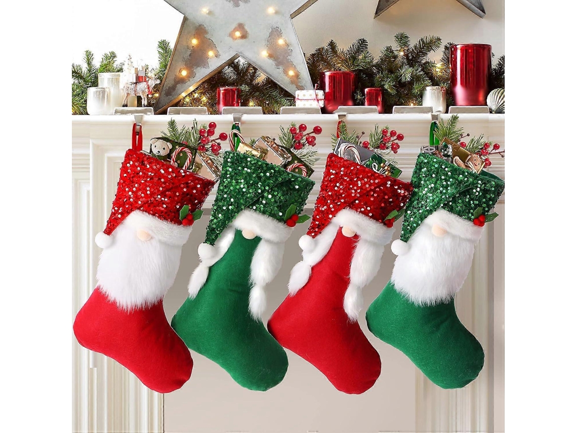 Meias De Natal Grandes Para Crianças, Pacote Com 4, Meias De 18 Polegadas Para Pendurar Na Parede Para Decoração De Natal. Loja Olysi
