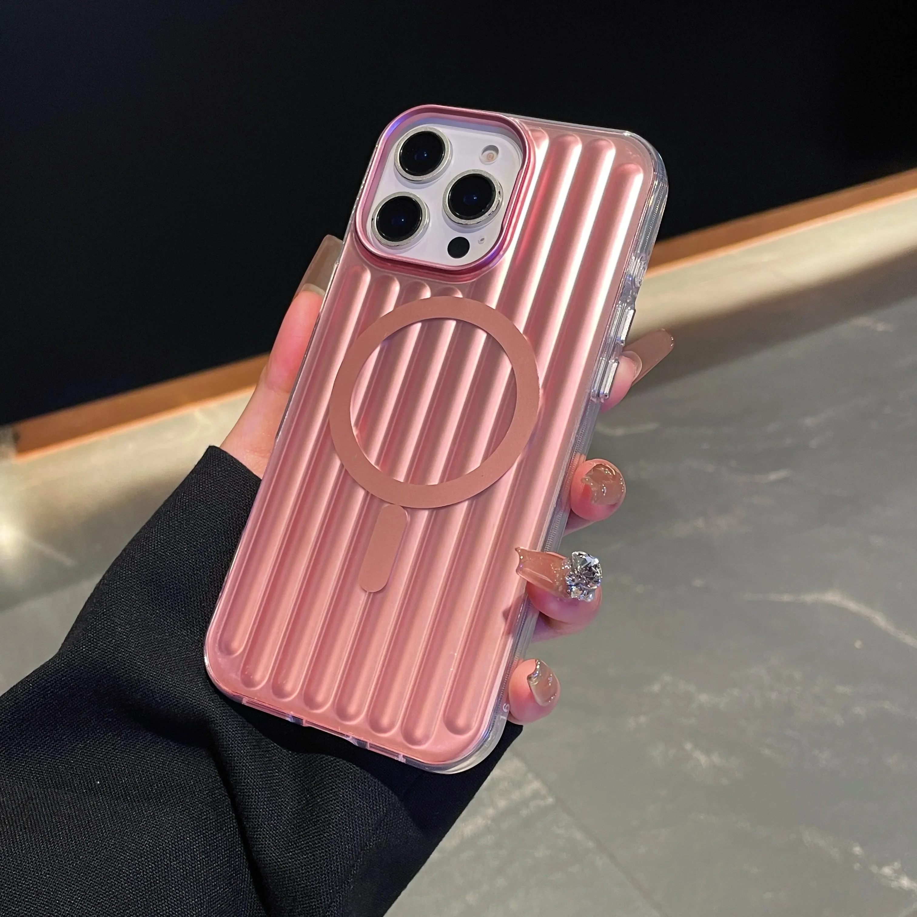 (rosa 14promax) Capa Magnética Para Celular Com Listras De Policarbonato Fosco