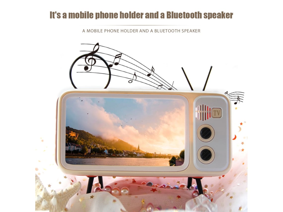 Suporte De Telefone Retrô Para Tv Com Alto Falante Bluetooth Para Celular De 4,7 A 6,2 Polegadas