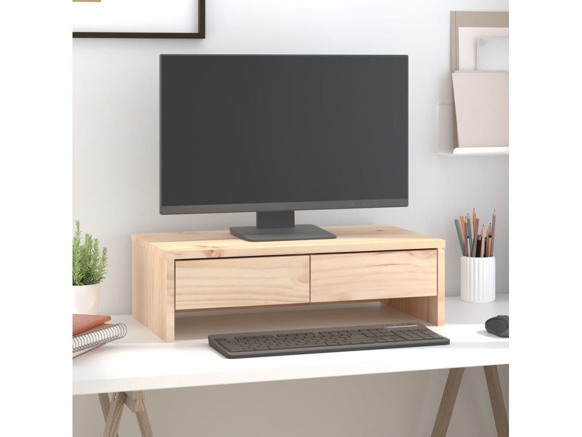 Vidaxl Suporte Para Monitor 50x27x15 Cm Madeira De Pinho Maciça