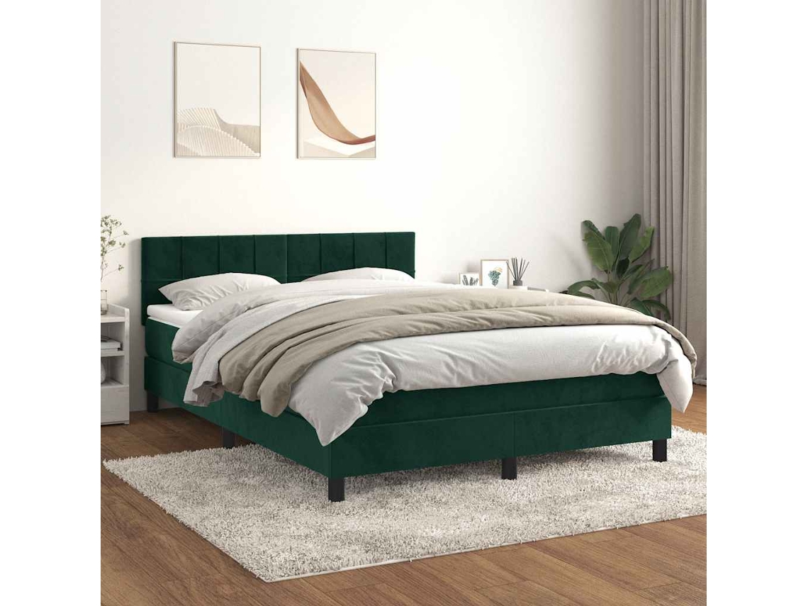 Vidaxl Cama Com Molas/colchão 140x200 Cm Veludo Verde-escuro