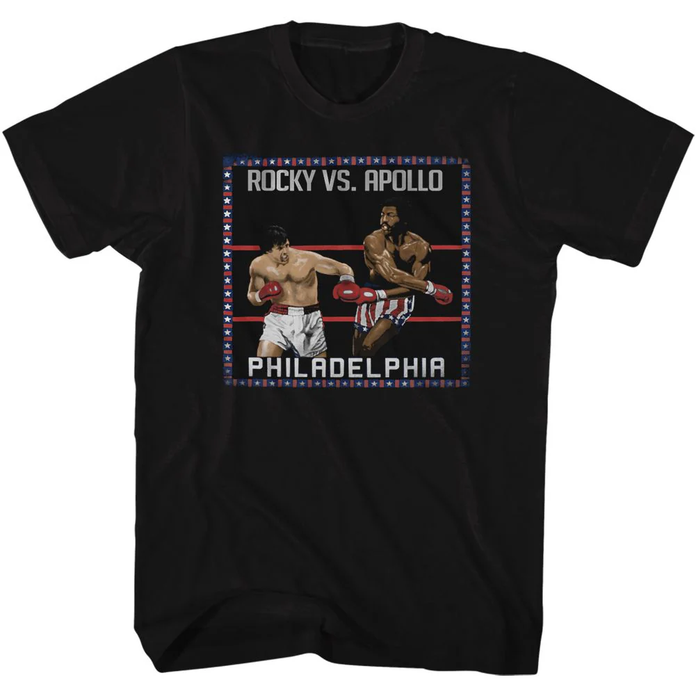 Unisex Adult T-shirt Rockinstone Rocky Movie Super Fight Black Sizem