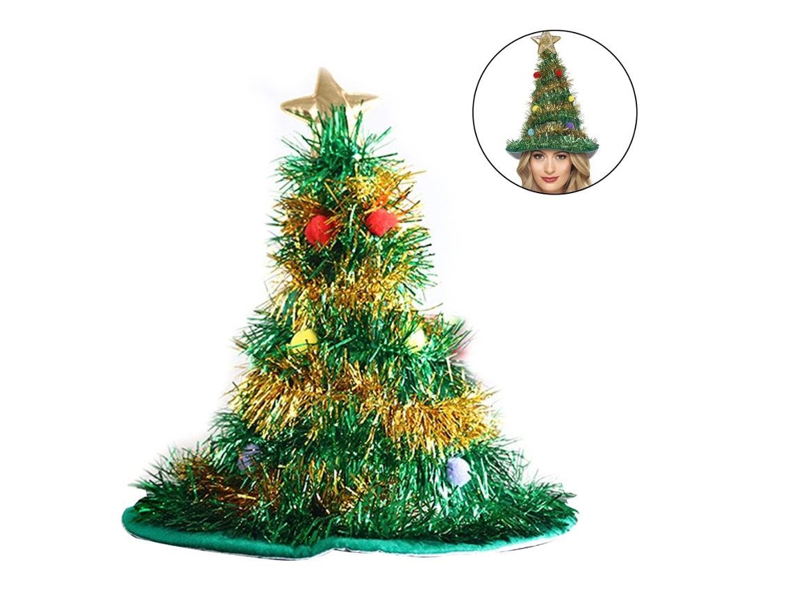 Chapéu De Natal Luminoso De Seda Não Tecida Com Base Verde E Faixa Dourada.