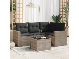 Vidaxl 5 Pcs Conjunto Sofás De Jardim C/ Almofadões Vime Pe Cinzento