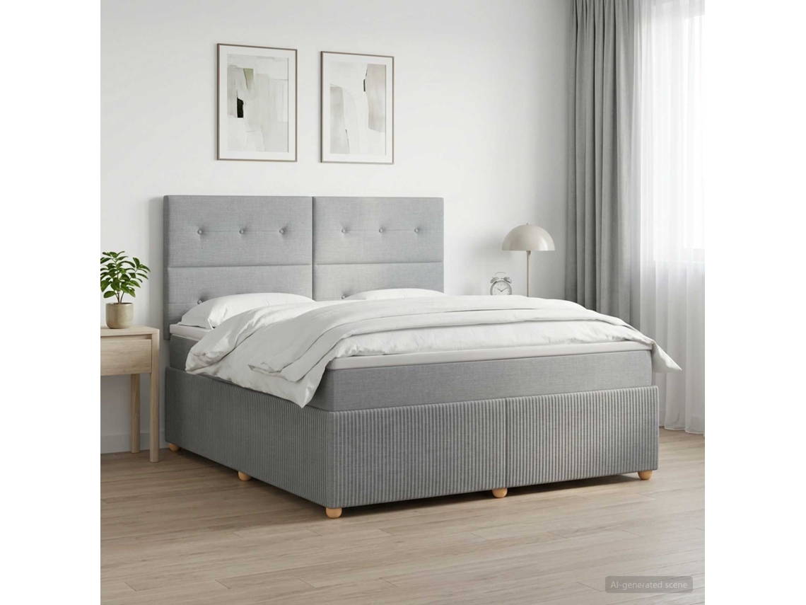 Vidaxl Cama Box Com Led E Colchão Cinzento-claro 140 X 200 Cm Tecido