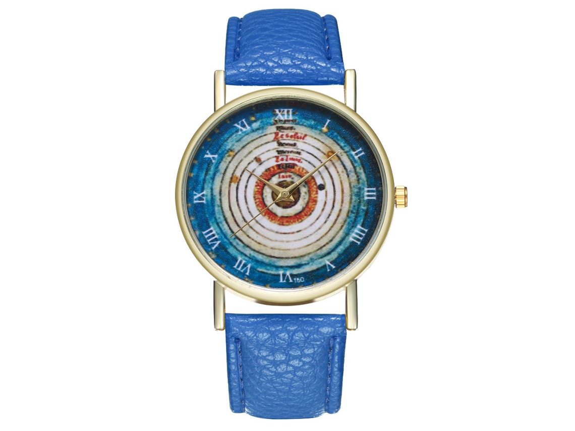 Relógio de quartzo unissex com pulseira de couro PU, mostrador com numerais romanos, azul, Zhoulianfa