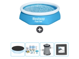Piscina Inflável Redonda BESTWAY Fast Set 244 X 61 Cm Azul Incluída Cobrir Pacote de Manutenção Bombear Ladrilhos
