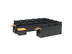 Conjunto de 11 Sofás de Jardim com Almofadões Vime Pe Preto MAISON EXCLUSIVE