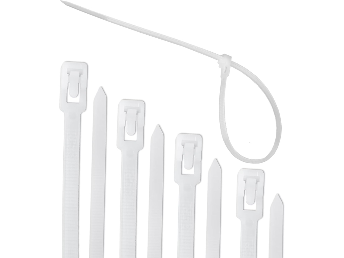 Pacote Com 100 Abraçadeiras De Nylon Brancas Reutilizáveis, 200 Mm X 4, 8 Mm(polegadas), Fáceis De Soltar, Removíveis E Com Trava Automática