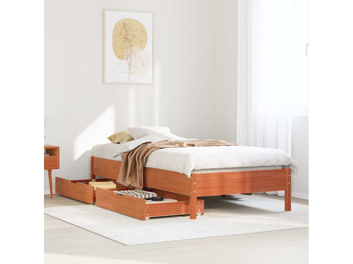 Vidaxl Cama Sem Colchão 100x200 Cm Pinho Maciço Castanho mel