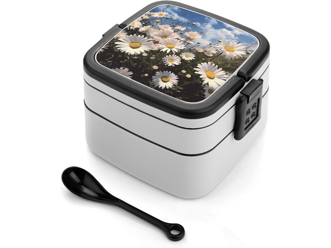Marmita Bento Lancheira De Camada Dupla Com Colher E Alça, À Prova De Vazamentos, Tudo Em Um, Linda Estampa De