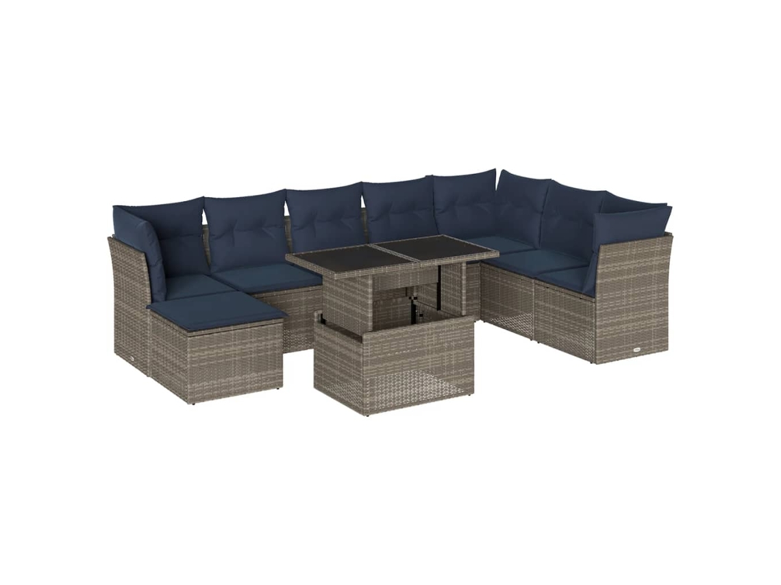 Conjunto de Sofá de Jardim, 9 Peças, Almofadas, Rattan Cinza MAISON EXCLUSIVE