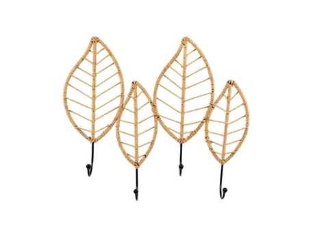 Cabide de parede - NATURAL LIVING - 4 ganchos - Corda e metal - Amarelo - Contemporâneo