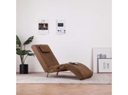 Vidaxl Chaise Longue Massagem C/ Almofada Camurça Artificial Castanho