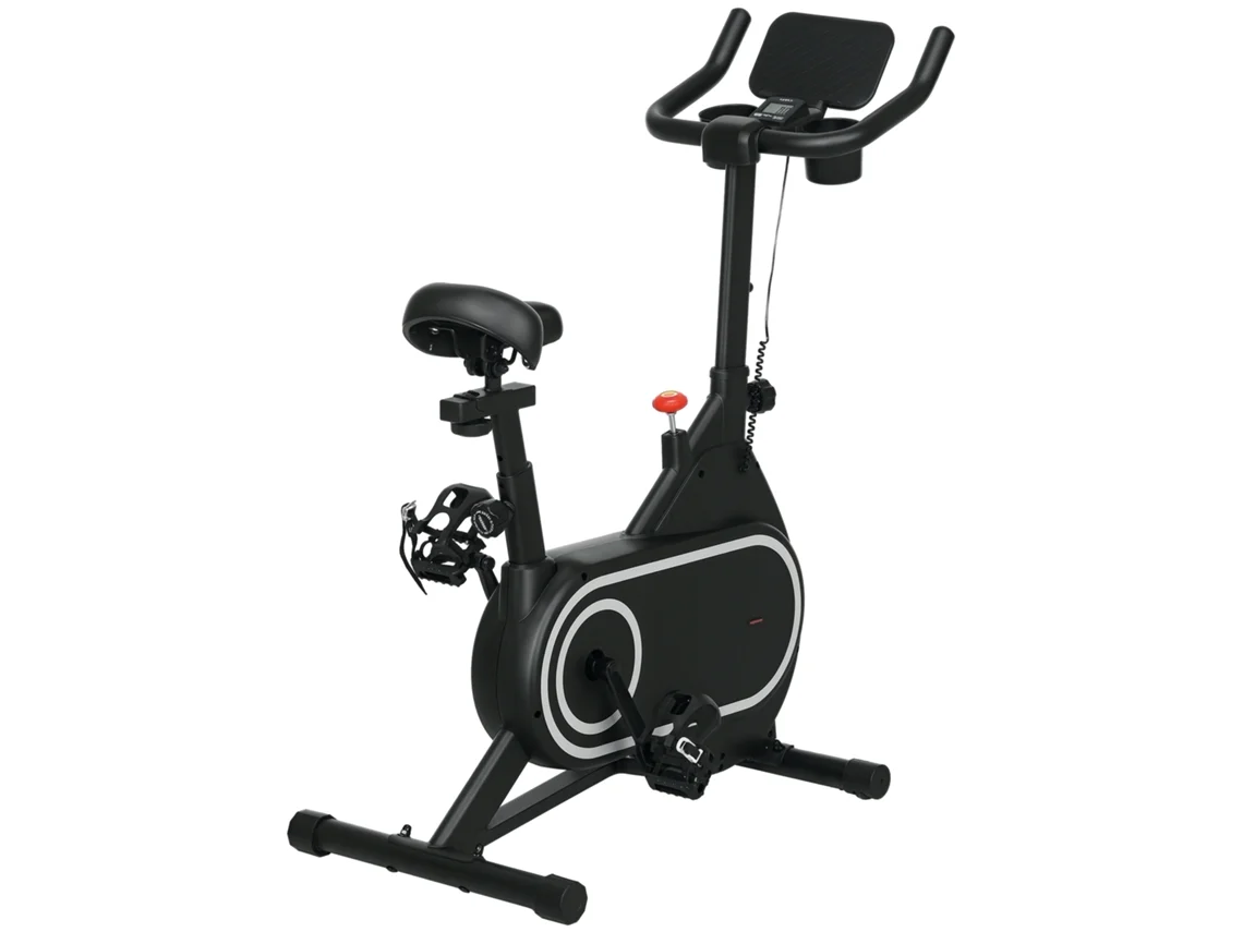 Bicicleta Estática com Ecrã Lcd Assento e Guiador Ajustáveis Volante 4 Kg e Porta Garrafa 93x48,5x102 112 Cm Preto op