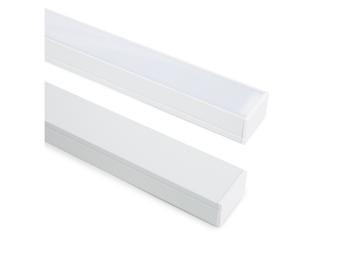 Perfil de Alumínio de Superfície com Cobertura Contínua para Fita Dupla de LED de Até 22 mm Branco 2 M Branco Translúcido