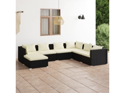 7 Pcs Conjunto Lounge De Jardim C/ Almofadões Vime Pe Preto Dkd Home Decor