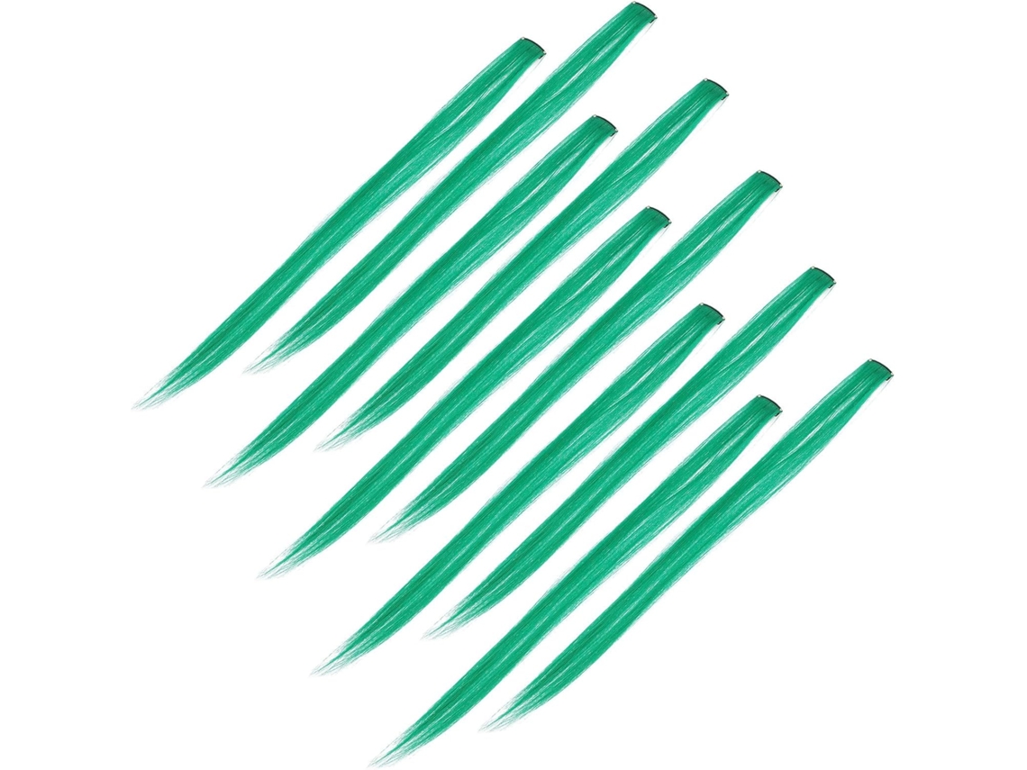Apliques de cabelo com presilhas, visual fresco e glamoroso, 10 peças, verde, alta sedosidade.