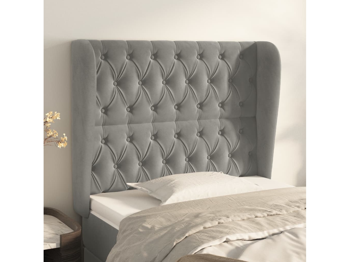 Vidaxl Cabeceira De Cama C/ Abas Veludo 93x23x118/128cm Cinzento-claro