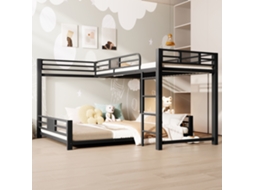 Cama De Metal Em L 90x200 Sobre 140x200 Preto