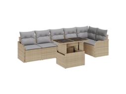 Conjunto 7 Conjunto De Sofás Para Exterior Vidaxl Bege Vime Pe (100 X 55 X 73 Cm)