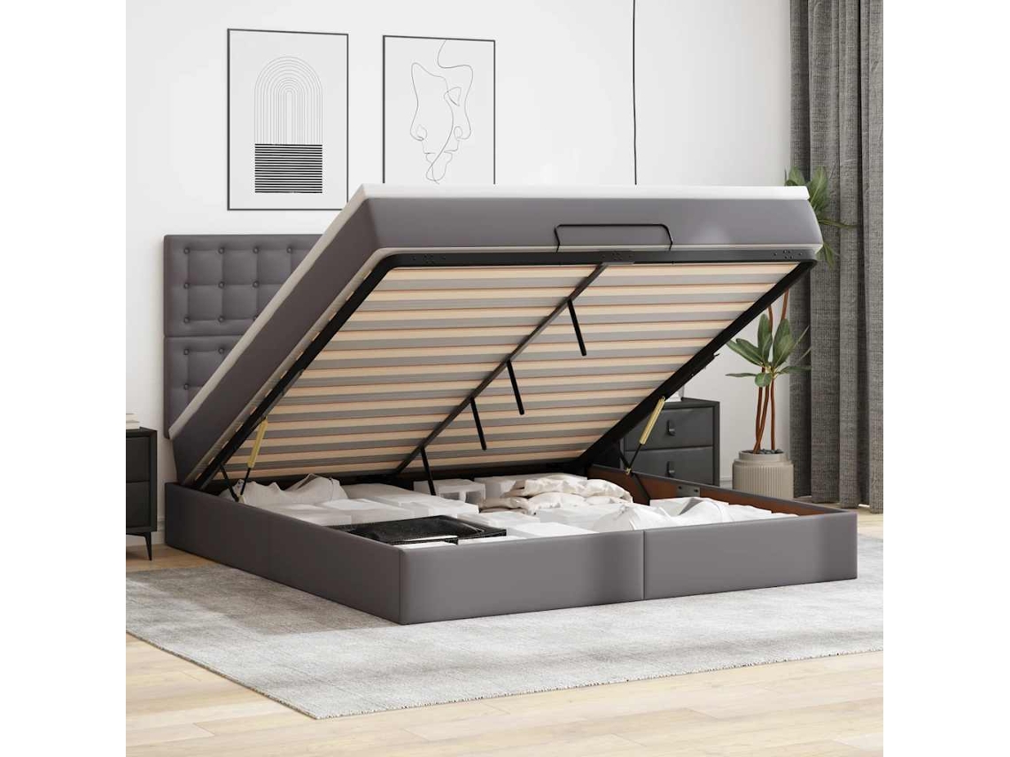 Vidaxl Estrutura De Cama Otomana Com Colchão Cinza Couro Falso